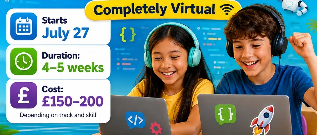 Kids Summer Tech & Coding Bootcamp — completely virtual, starting July 27, 2026